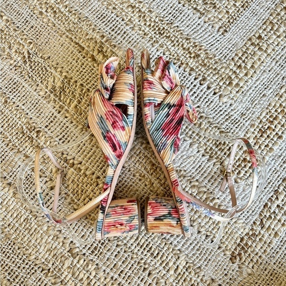 Loeffler Randall Dahlia Pleated Bow Heels Ankle Strap Cream Floral 10.5 - Picture 6 of 14